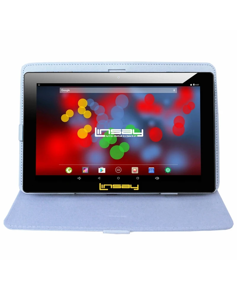 Linsay New 10.1" Tablet Octa Core 128GB Bundle with White Leather Case Newest Android 14