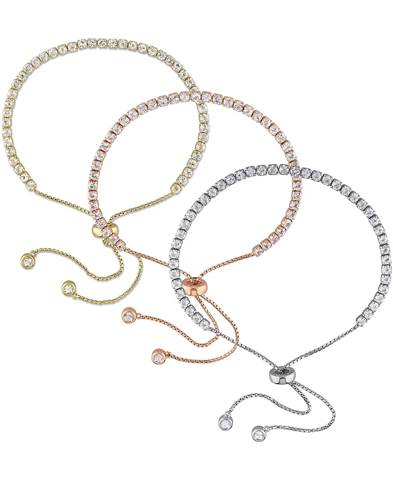 3-Pc. Set White Topaz Bolo Bracelet Set (11-1/3 ct. t.w.) in 18k Tricolor Gold-Plated Sterling Silver