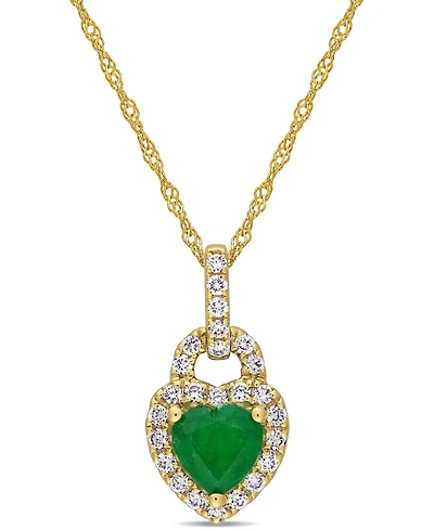 Emerald (5/8 ct. t.w.) & Diamond (1/4 ct. t.w.) Heart Lock 17" Pendant Necklace in 14k Gold