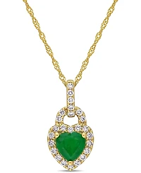 Emerald (5/8 ct. t.w.) & Diamond (1/4 ct. t.w.) Heart Lock 17" Pendant Necklace in 14k Gold