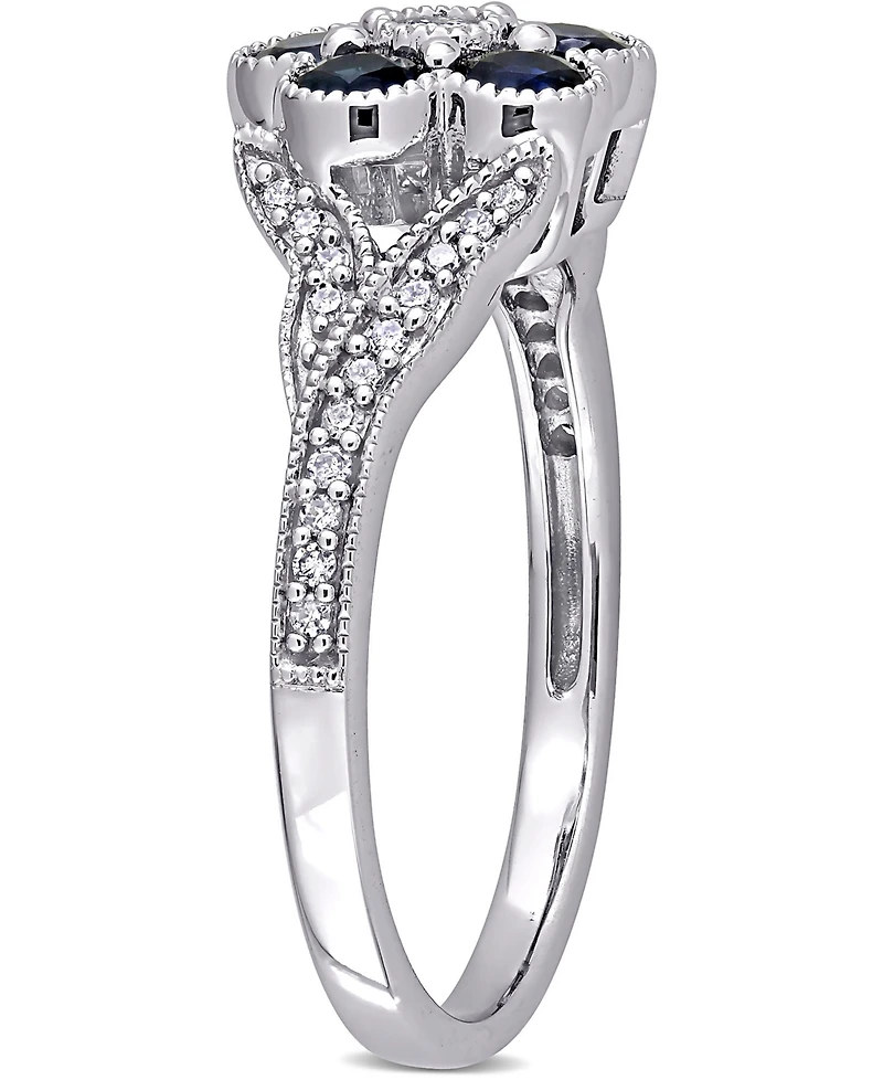 Sapphire (4/5 ct. t.w.) & Diamond (1/6 Flower Ring 10k White Gold