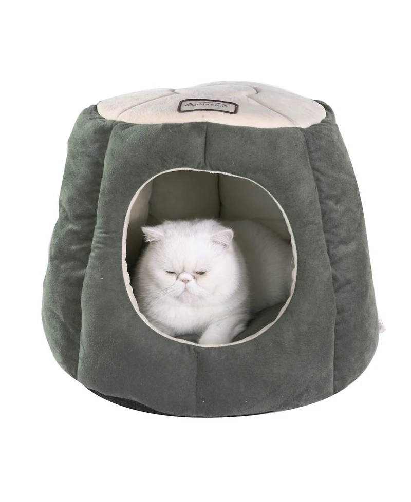Armarkat Cat Cave Shape Bed with Anti-Slip Waterproof Base, Removable Cushion Mat, C30HML/Mh, Laurel Green and Beige