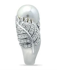 Imitation Pearl and Multi Row Pave Cubic Zirconia Ring Silver Plate