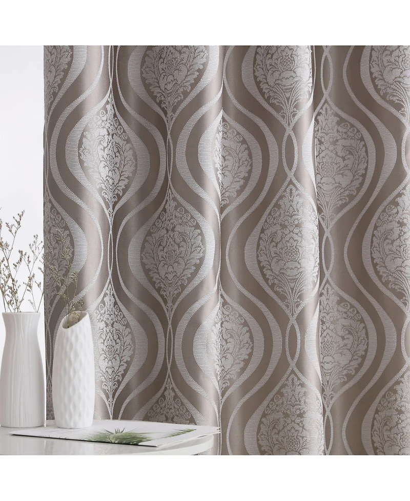 Hlc.me Montero Damask 100% Complete Blackout Shading Thermal Insulated Energy Efficient Heat/Cold Blocking Grommet Heavy Curtain Drapery Panels for Li