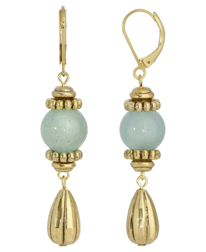 2028 Gold-Tone Genuine Stone Aventurine Drop Earrings