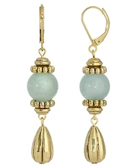 2028 Gold-Tone Genuine Stone Aventurine Drop Earrings