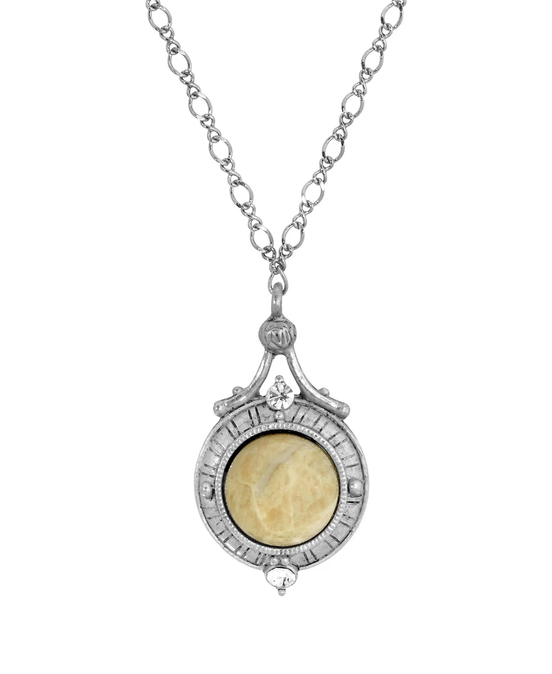 2028 Silver-Tone Semi Precious Round Stone Necklace