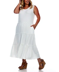 White Mark Plus Scoop Neck Tiered Midi Dress