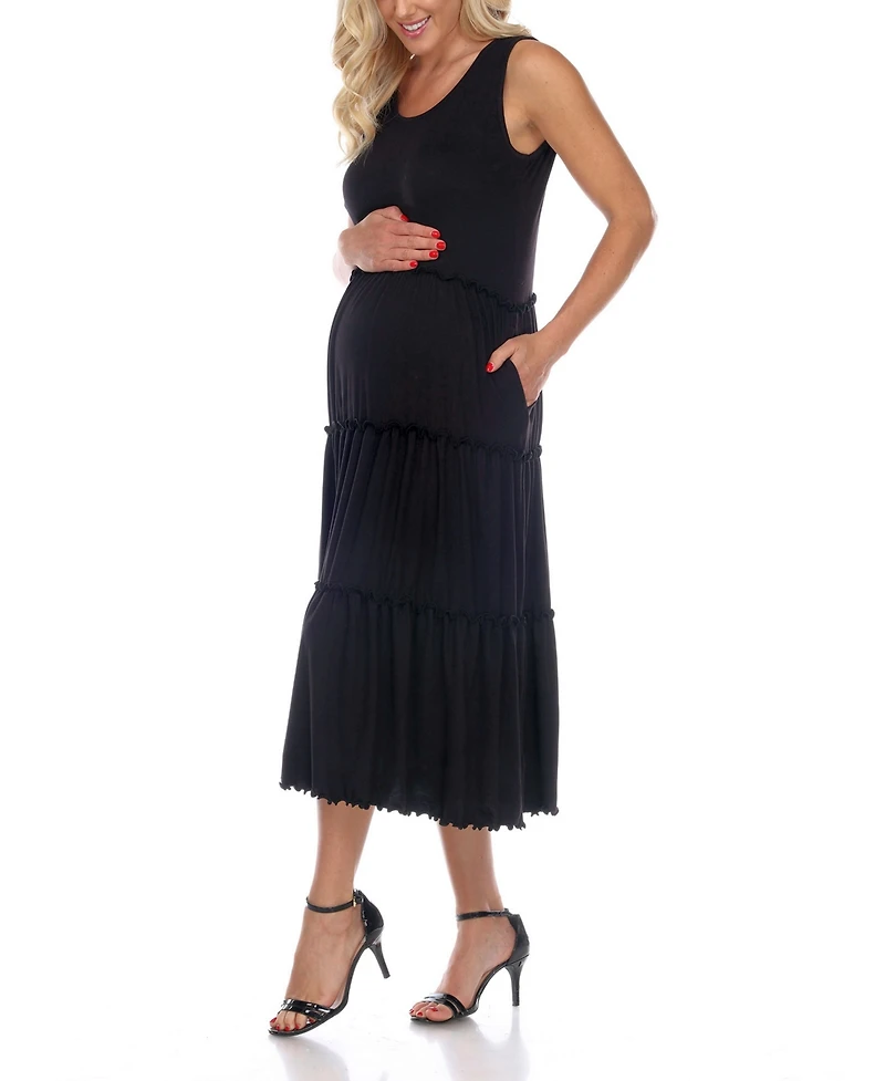 White Mark Maternity Plus Scoop Neck Tiered Midi Dress
