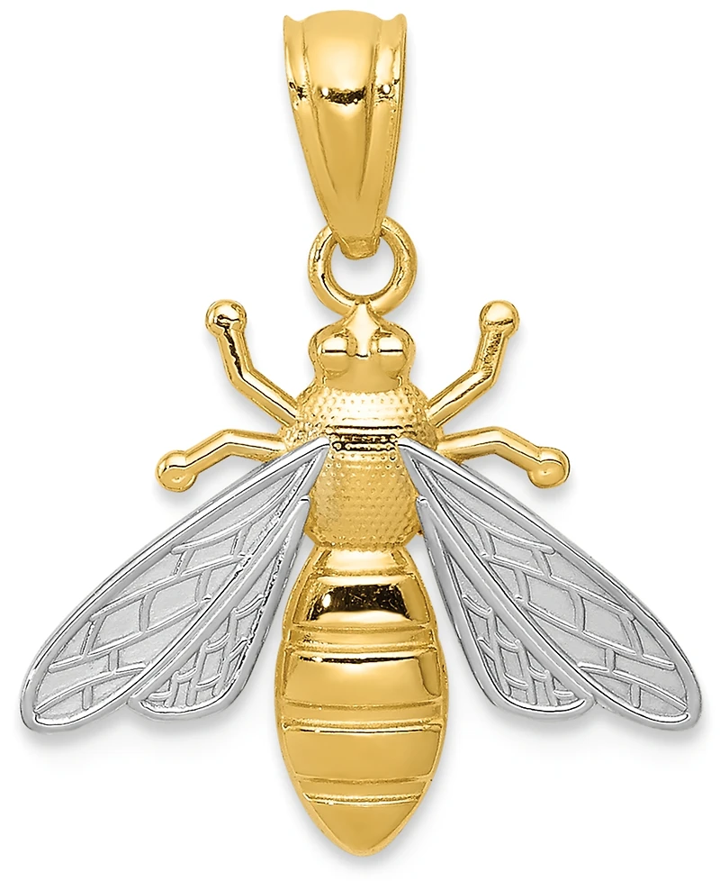 Two-Tone Bee Charm Pendant in 14k Gold