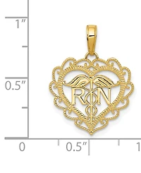 Registered Nurse Open Heart Charm Pendant in 14k Gold