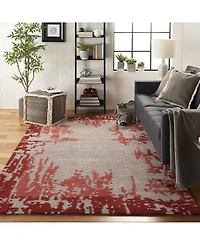 Nourison Home Symmetry SMM02 Beige and Red 3'9" x 5'9" Area Rug