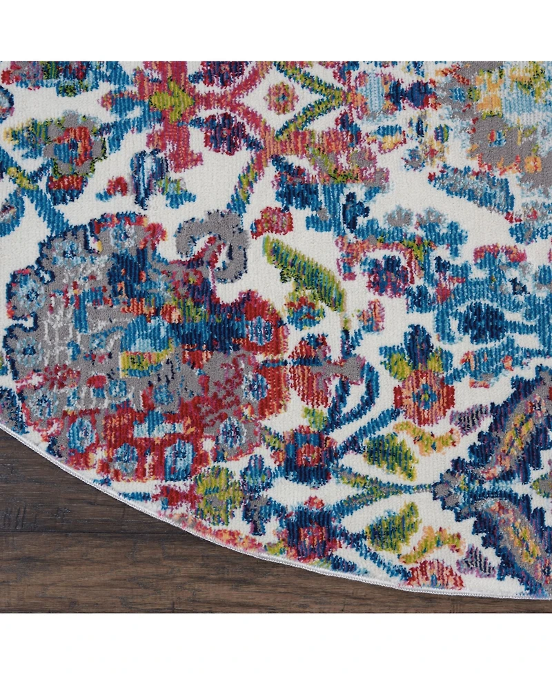 Nourison Home Ankara Global ANR06 Ivory and Blue 6' Round Rug