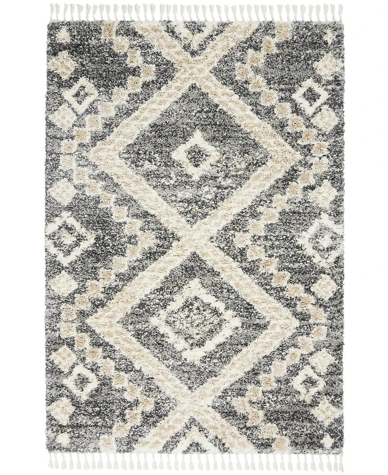 Nourison Home Oslo Shag OSL02 Gray and Ivory 5'3" x 7'9" Area Rug
