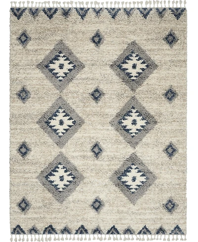 Nourison Home Oslo Shag OSL03 Ivory and Blue 5'3" x 7'9" Area Rug