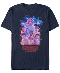 Stranger Things Men's Group Shot Fireworks Poster Short Sleeve T-Shirt