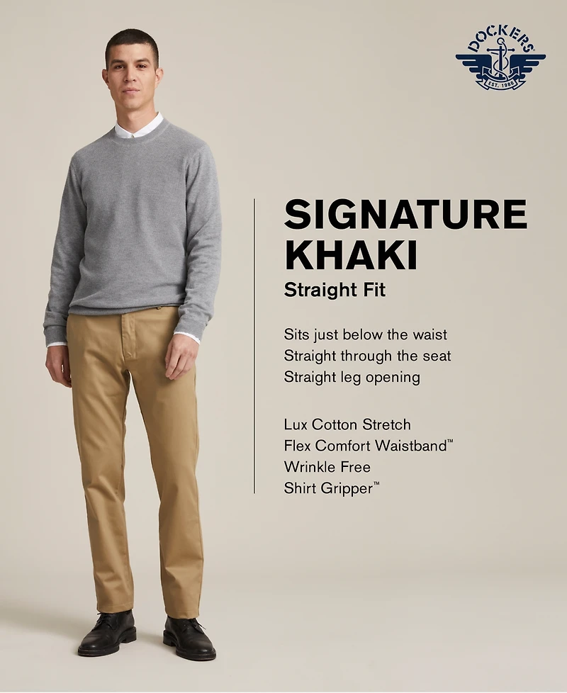 Dockers Mens' Signature Lux Cotton Straight Fit Stretch Khaki Pants