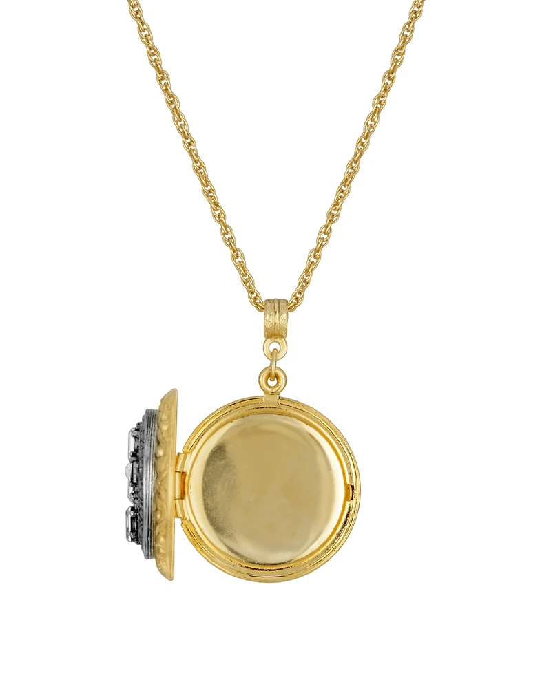 2028 Gold Silver-Tone Crystal Cross Locket 16" Adjustable Necklace