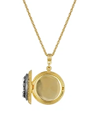 2028 Gold Silver-Tone Crystal Cross Locket 16" Adjustable Necklace