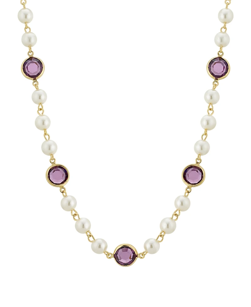 2028 Gold-Tone Imitation Pearl with Purple Channels 16" Adjustable Necklace