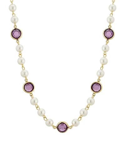 2028 Gold-Tone Imitation Pearl with Purple Channels 16" Adjustable Necklace