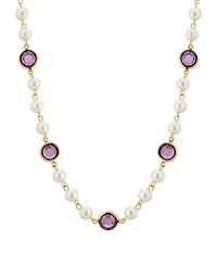 2028 Gold-Tone Imitation Pearl with Purple Channels 16" Adjustable Necklace