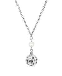 2028 Silver-Tone Imitation Pearl Crystal Fireball Drop 16" Adjustable Necklace