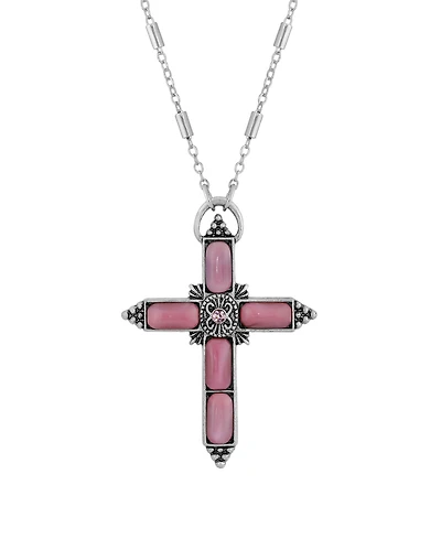 Symbols of Faith Silver-Tone Moonstone Crystal Cross 20" Necklace