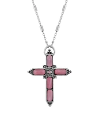 Symbols of Faith Silver-Tone Moonstone Crystal Cross 20" Necklace