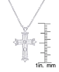 Macy's Diamond Accent Silver-plated Scroll Cross Pendant Necklace