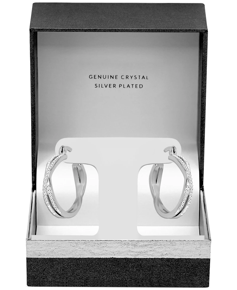 And Now This Crystal Small Crossover Hoop Earrings, 0.95" Silver Plate or Gold