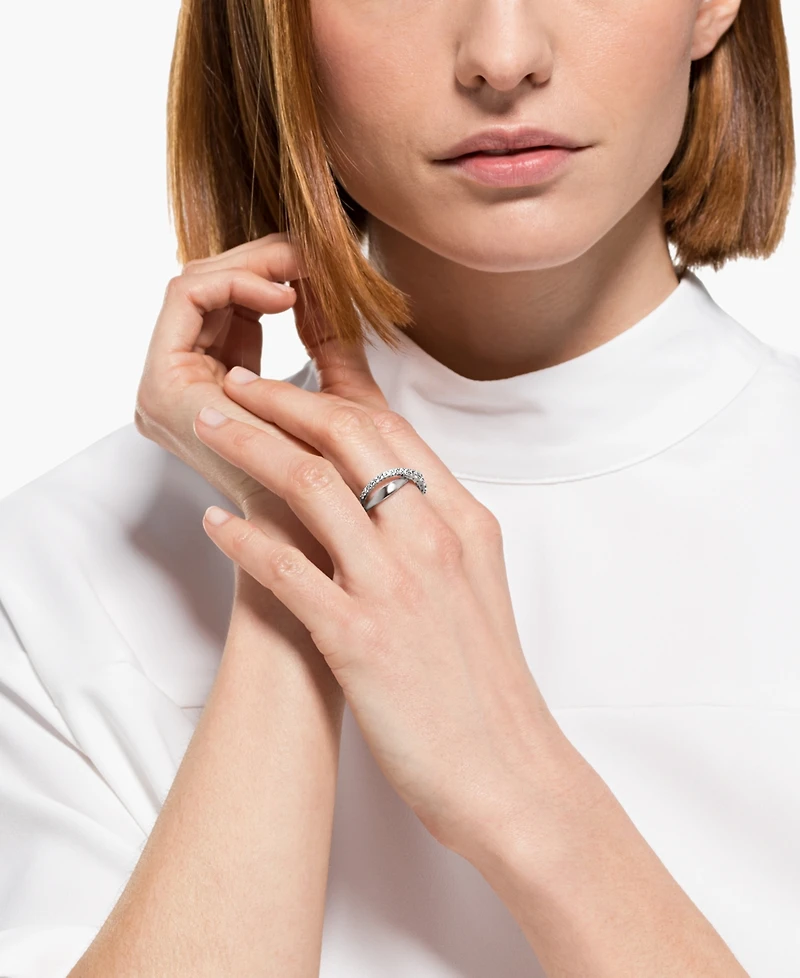 Swarovski Silver-Tone Crystal Twist Double-Row Ring
