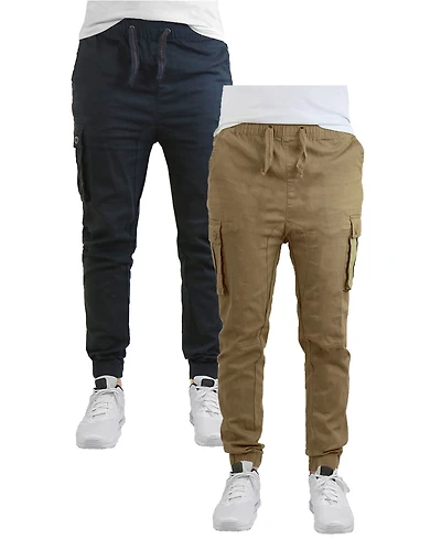 Galaxy By Harvic Men's Cotton Stretch Twill Cargo Joggers, Pack of 2