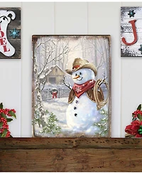 Designocracy by Dona Gelsinger Cowboy Snowman Wooden Block