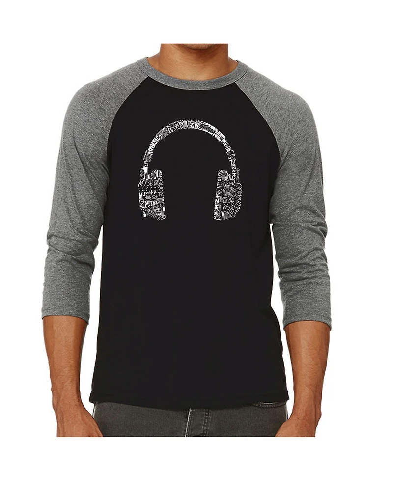 La Pop Art Language Headphones Men's Raglan Word Art T-shirt