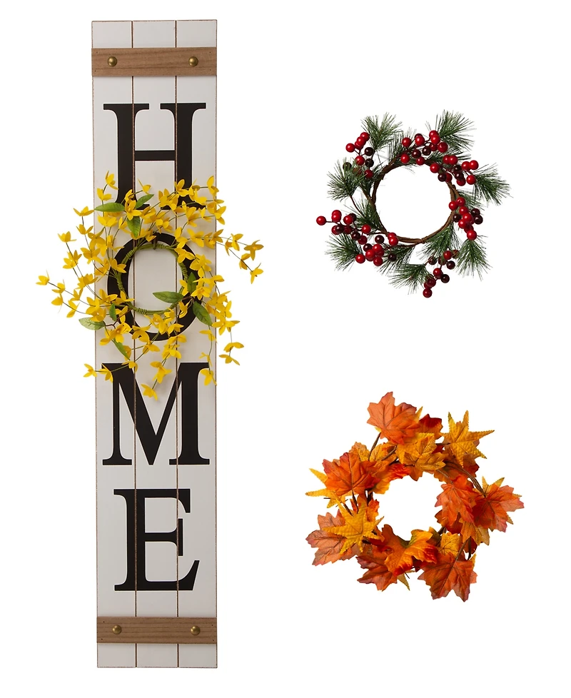 Glitzhome Wooden "Home" Floral Porch Sign, Set of 4