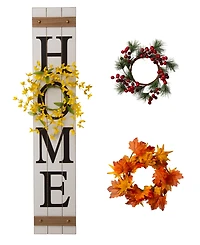 Glitzhome Wooden "Home" Floral Porch Sign, Set of 4