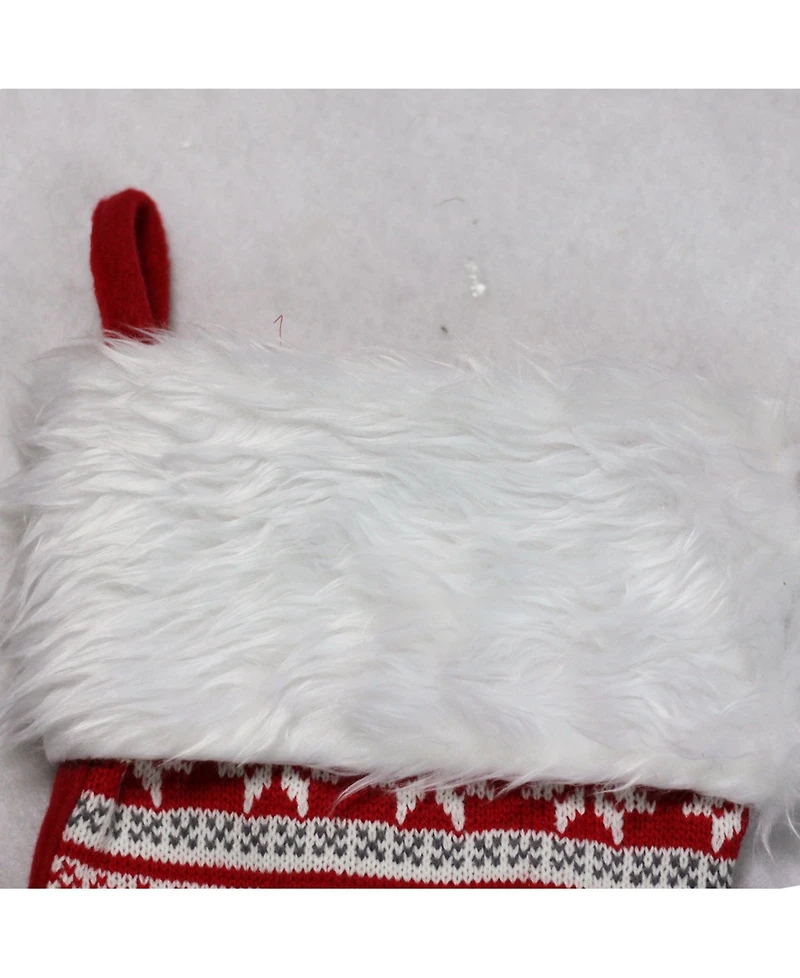 Northlight Tree Deer and Snowflake Knit Christmas Stocking with Faux Fur Cuff