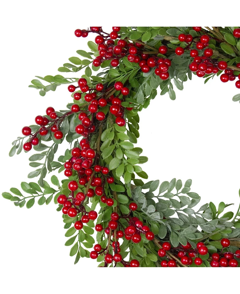 Northlight Berries and Two Tone Leaves Artificial Christmas Wreath-Unlit