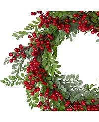Northlight Berries and Two Tone Leaves Artificial Christmas Wreath-Unlit