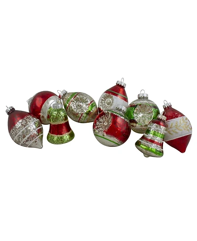 Northlight 9 Count Finish Glass Christmas Finial Ornaments