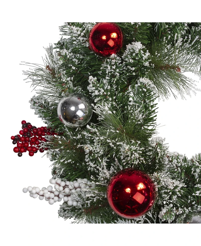 Northlight Unlit Flocked Mixed Pine with Ornaments and Berries Artificial Christmas Wreath