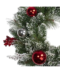 Northlight Unlit Flocked Mixed Pine with Ornaments and Berries Artificial Christmas Wreath