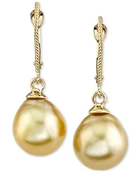 Cultured Golden South Sea Pearl (10mm) Drop Earrings in 14k Gold