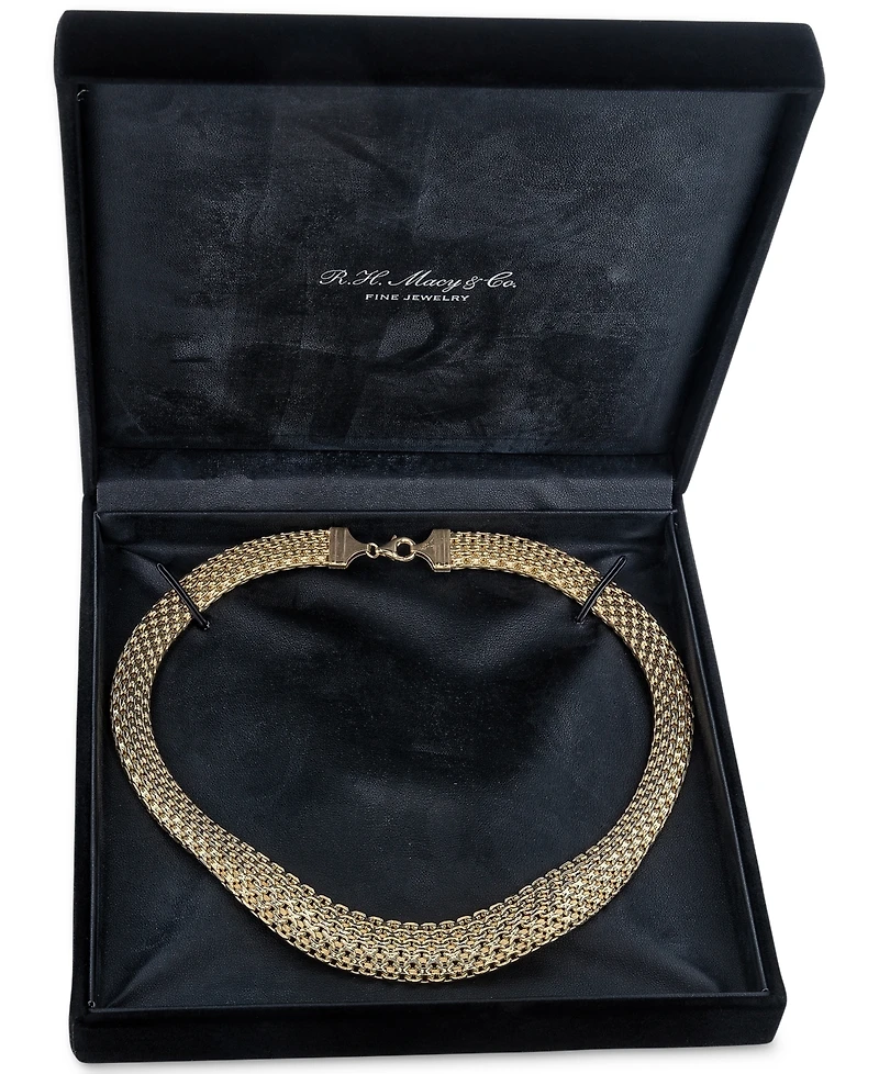 Italian Gold Wide Mesh Graduated 18" Statement Necklace 14k Yellow (Also White Gold)