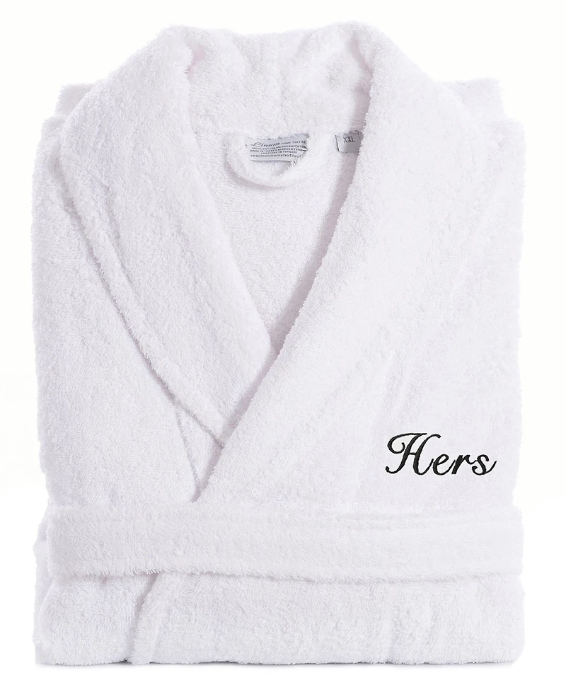 Linum Home Script Font Turkish Cotton Embroidered Hers Terry Bathrobe