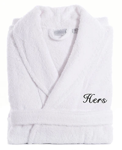 Linum Home Script Font Turkish Cotton Embroidered Hers Terry Bathrobe