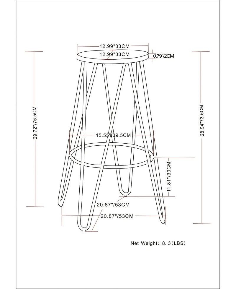 Simpli Home Simeon 30" Metal Bar Stool with Wood Seat