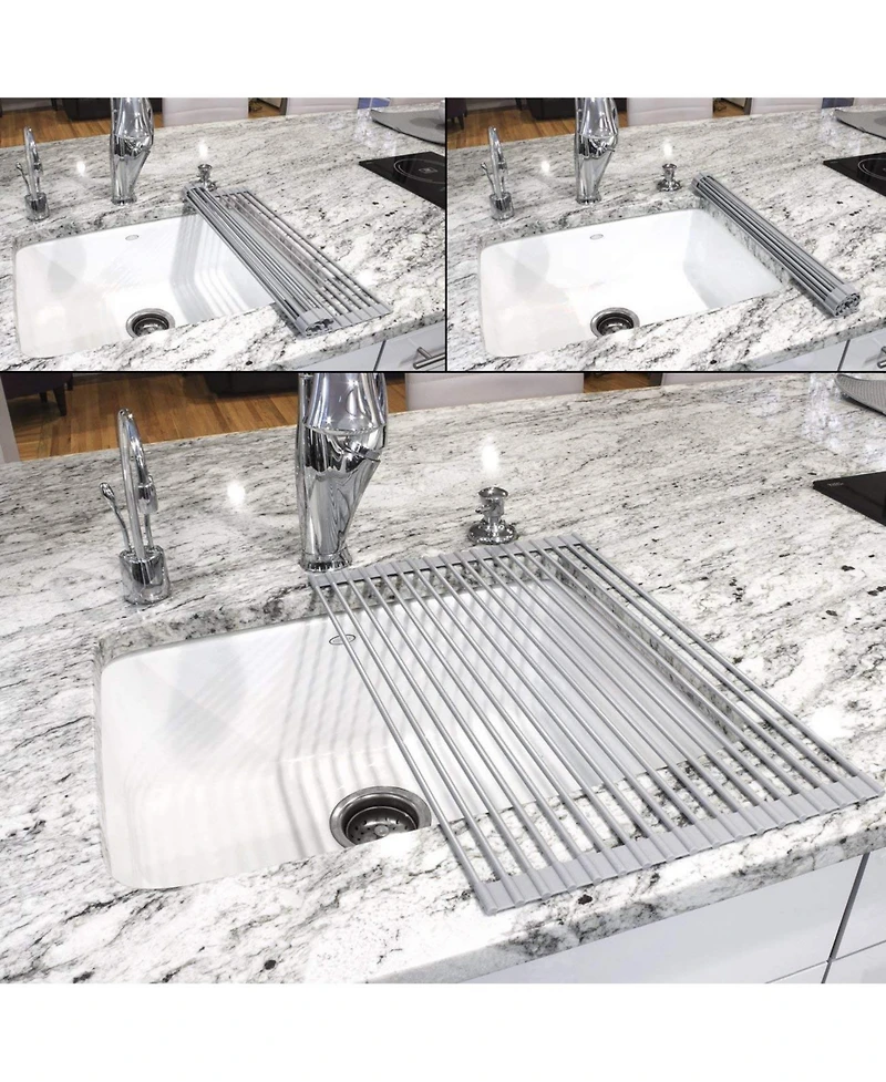 Sorbus Roll-Up Dish Drying Rack, Over the Sink Dish Drainer, Multipurpose Drying Rack for Dishes, Fruits & Vegetables, Silicone Coated Stainless Steel