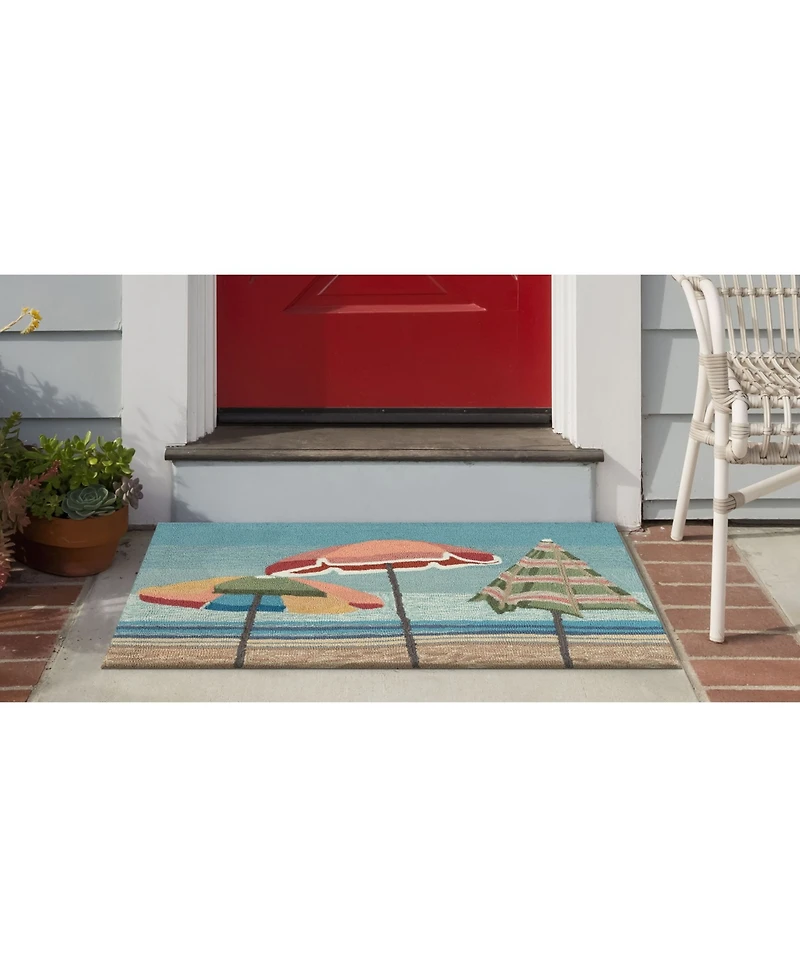 Liora Manne' Frontporch Beach Umbrellas Aqua 2' x 3' Outdoor Area Rug